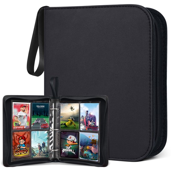 POKONBOY 400 Pockets Binder Sleeves Card Carrying Case Fit for Baseball Cards, Trading Cards, Football Cards and Sports Cards (Black)