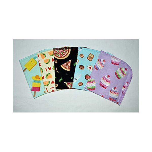 1 Ply 12x12 Inches Set of 5 Printed Flannel Paperless Towels Snack Attack