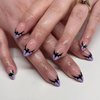 Halloween Fake Nails Almond Press on Nails Medium French Tip Acrylic Nails Purple False Nails Tips with Bat Design Artificial Halloween Stick on Nails Reusable Glue on Nails for Women 24PCS