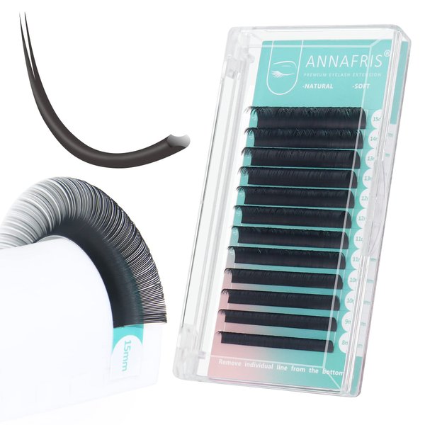 ANNAFRIS Ellipse Flat Eyelashes Extension 0.15 D Curl 11mm Natural Soft Matte Black Faux Mink Individual False Lashes Split Tips Light Eye Lashes Extension Supplies (0.15 D, 11mm)