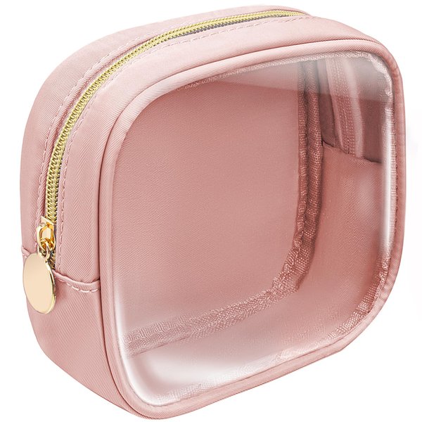 KOTORA Clear Makeup Bag Cosmetics Bag Mini Small Pouch Purse TSA Approved Toiletry Bags Zipper Pink Cute Pouches Make Up Travel Toiletry Car Accessories Essentials for women