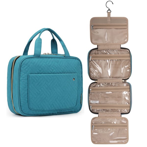 BAGSMART Toiletry Bag Travel Bag with hanging hook, Water-resistant Makeup Cosmetic Bag Travel Organizer for Accessories, Shampoo, Full Sized Container, Toiletries, Teal