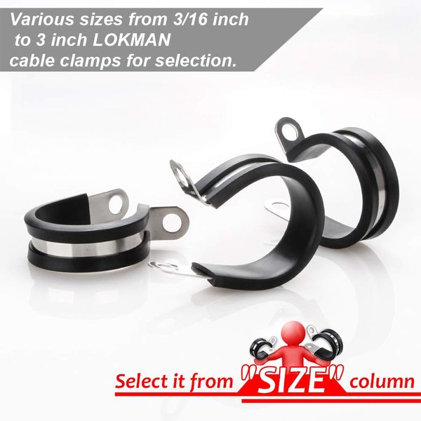 LOKMAN 20 Pack 1/2 Inch Stainless Steel Cable Clamp, Rubber Cushioned Insulated Clamp, Metal Clamp, Tube Holder for Tube, Pipe or Wire Cord Installation