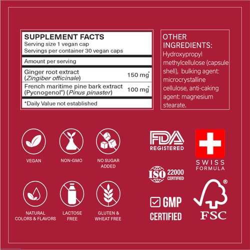 TRAVELSANA Long-Haul Circulation | Reduce Swollen Legs, Ankles, Feet | Relieve Leg Discomfort from Long Flights | Travel Essentials | Pycnogenol 100 mg & Ginger Root Extract | 30 Servings (Vegan Caps)