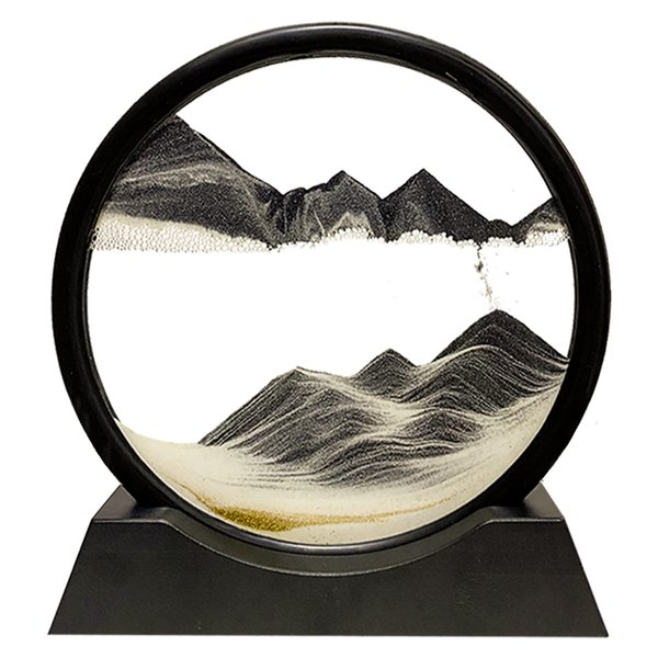 HYUGF Moving Sand Art Picture Decor, 3D Deep Sea Sandscape Liquid Motion, Round Glass Frame Display Flowing Sand, Relaxing Gift for Kids Adults Office Work Home Desktop Decoration Toy (Black, 12")