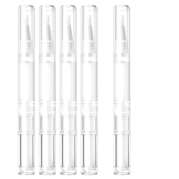 KEAIYYJ Nail Oil Pen Cuticle Oil Empty Refillable Dispenser Lip Gloss Tubes Brush Liquid Foundation Containers Bottles 3 ml 5 Pack