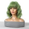incohair 12 Inches matcha green Wig with Bangs Women Girls Short Curly Wavy Bob Wig Shoulder Synthetic Party Wigs Wig Cap Included (matcha green)