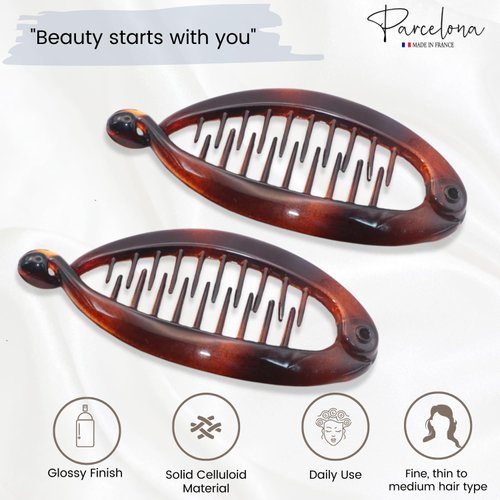 Parcelona French Effortless Mini Small Tortoise Shell Banana Hair Clip for Fine Hair
