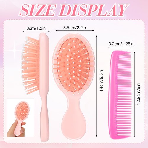 12 Pack Wet Small Hair Brush Hair Combs Set, 6 Detangler Mini Hair Brush Detangling Travel Hair Brush 6 Plastic Fine Wide Hair Combs for Women Men Kids Toddler Girls Baby Curly Hair (Bright Color)