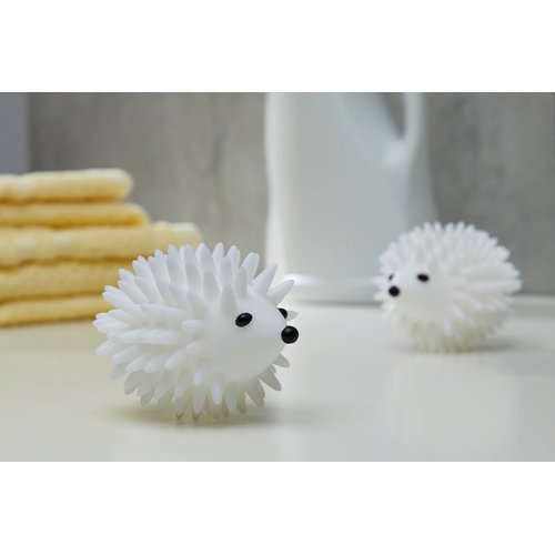 Kikkerland Hedgehog Laundry Dryer Balls, Reusable Laundry Softener, Reduces Clothing Wrinkles and Saves Drying Time, Plastic, White, 1 EA, Set of 2