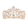 Weddingtopia Crystal Gold Ab Wedding Tiara And Matching Rhinestone Wedding Necklace Set Rhinestone Bridal Tiara Crown with side combs Wedding Hairband Comb Pin (GOLD AB)