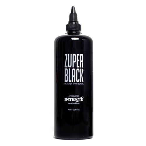 ZUPER Black Tattoo Ink by INTENZE 12 oz Sterilized with Certification and 100% Vegan. Original and Direct from Manufacturer