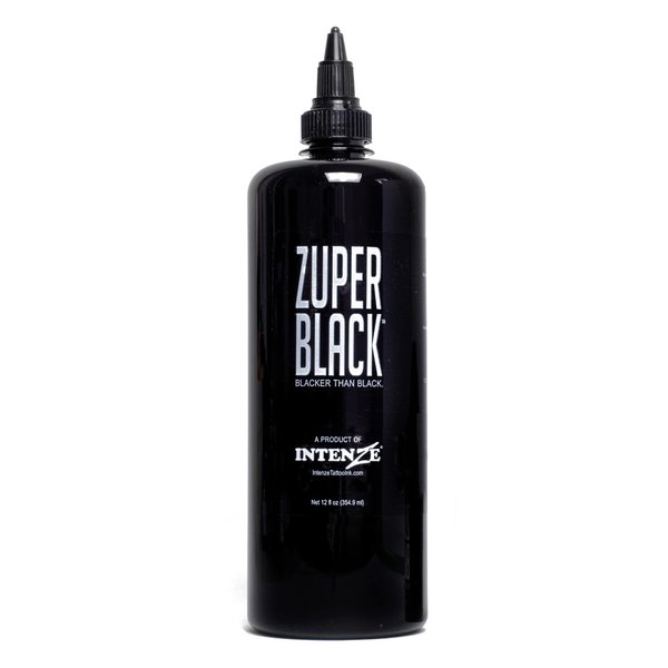 ZUPER Black Tattoo Ink by INTENZE 12 oz Sterilized with Certification and 100% Vegan. Original and Direct from Manufacturer
