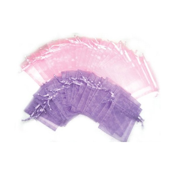 Embolden Jewelry 25 Pink and 25 Lavender Purple Organza Bags - 2.75 By 3 Inch Party Favor Small Gift Drawstring Pouch Wedding Bridal Baby Shower Girl Birthday Supplies Decorations