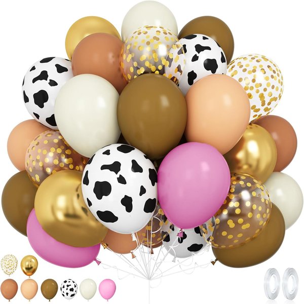 12 Inch Cowgirls Western Party Decorations, 70 Pieces of Cow Printed Balloon Kit Party baby shower Western style farm birthday party supplies