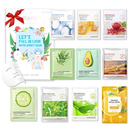 Kaely 10 Pack Variety Sheet Masks,Spa Face Mask Skin Care Set,Facial Mask Skincare Korean,Moisturize,Brighten,Nourish for All Skin Types,Birthday Gifts for Women Men kids Girls,Set01