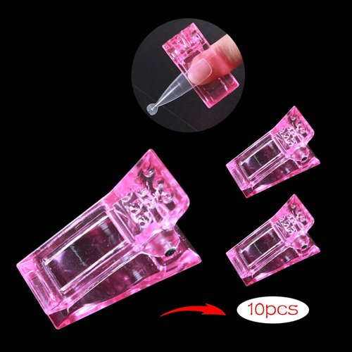 VNC 10Pcs Pink Color Nail Tips Clip for Quick Building Polygel nail forms Nail clips for polygel Finger Nail Extension UV LED Builder Clamps Manicure Nail Art Tool