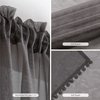 MISS SELECTEX Linen Look Pom Pom Tasseled Sheer Curtains - Rod Pocket Voile Semi-Sheer Curtains for Living and Bedroom, Set of 2 Curtain Panels (52 x 95 inch, Dark Grey)