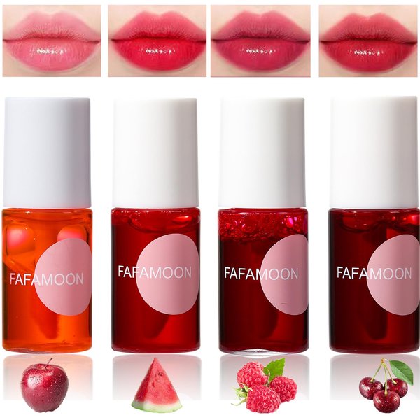 Dulele 4PCS Lip Tint Stain Set, Mini Moisturizing Water Lipstick, Vivid Color Korean Lip Gloss, Long-Lasting Non-Stick Cup Multi-Use Lip and Cheek Tint
