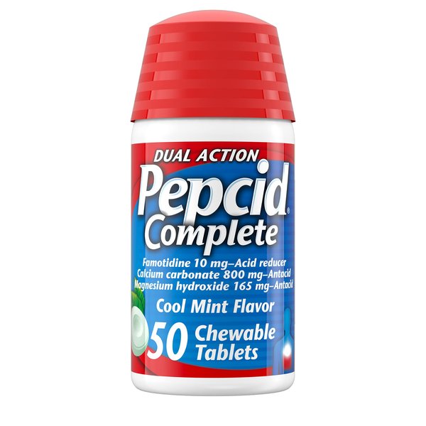 Pepcid Complete Acid Reducer + Antacid Chewable Tablets, Heartburn Relief, Mint, 50 ct