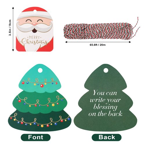 Christmas Gift Tags, 72PCS Christmas Tags with String, Gold Foil Xmas Gift Tags Hanging Label for DIY Christmas Gift Wrap and Label Package