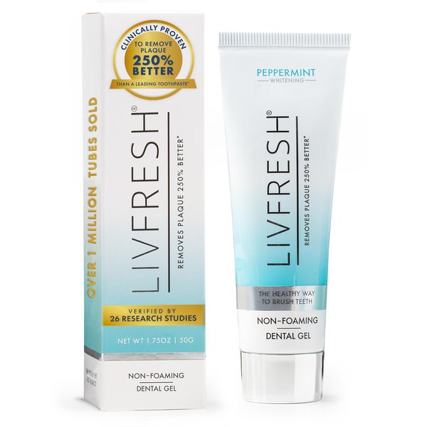 LIVFRESH Gel Toothpaste - Clinically Proven, SLS-Free, Peppermint Flavor, Non-Foaming, Safe for All Ages, Removes Plaque 250%, Improves Gum Health 190%, Reduces Tartar