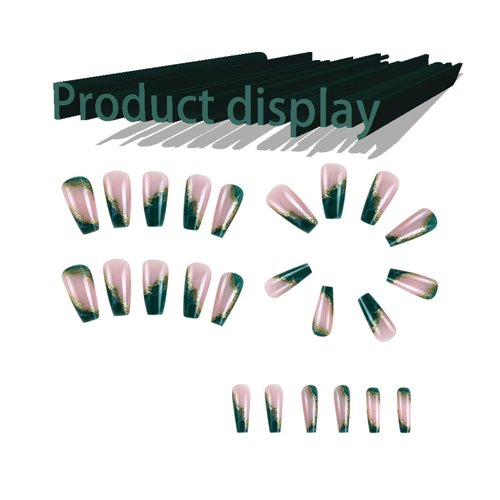 Dark Green Press on Nails Medium Fake Nails Marble False Nails with Glitter Designs Glossy Gold Foil Stick on Nails Coffin Reusable Acrylic Nails Full Cover Artificial Nails Glue on Nails for Women