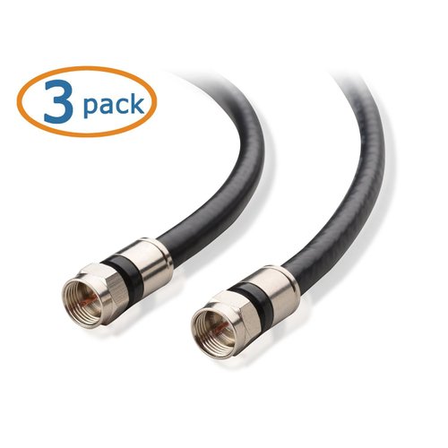 Cable Matters 3-Pack RG6 Cable CL2 in-Wall Rated (CM) Quad Shielded Coaxial Cable 3 ft, RG6 Coax Cable Cord for TV, Digital Router, Satellite Receiver and More, in Black