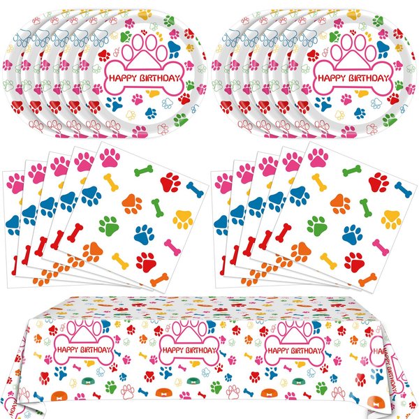 41PCS Dog Birthday Party Supplies Puppy Themed Birthday Decoration Disposable Tableware Plates Napkins Tablecloth for Baby Shower Kids Birthday Dog Birthday Serve 20