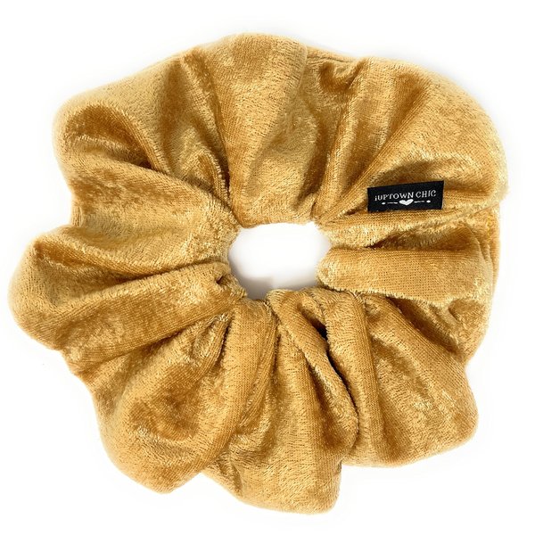 XL Jumbo Velvet Scrunchie For Hair, Scrunchy for Women Girls, Durable Elastic Band Ties to Hold Thick, Straight, Curly Hair - Breakage, Frizz Prevention (Rich Gold)