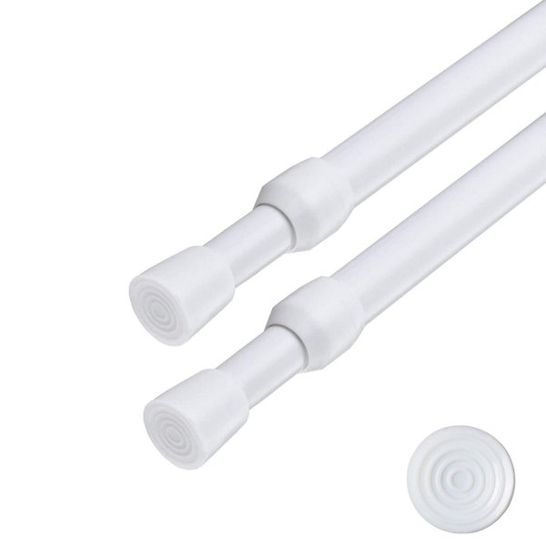 2 Pack Spring Tension Curtain Rod Adjustable 28-43 Inches，5/8" Diameter, White