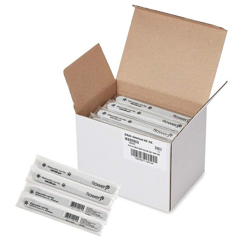 Flowery Disposable Nail File Cushion Core 100/180 Grit, Silver, Pack of 100
