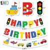 Faisichocalato Transportation Happy Birthday Banner Car Bus Train Plane Ship Helicopter Traffic Light Photo Props Garland for Kids Transportation Theme Birthday Party Decorations Baby Shower Supplies