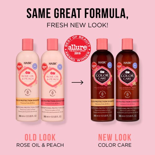 HASK ROSE OIL + PEACH Shampoo and Conditioner Set Color Protecting for all hair types, color safe, gluten-free, sulfate-free, paraben-free, cruelty-free - 1 Shampoo and 1 Conditioner