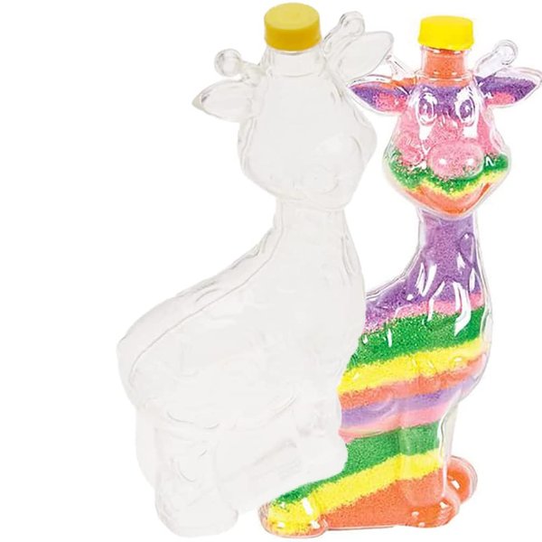 The Dreidel Company Zoo Animal Sand Art Bottle, Clear Plastic Sand Art Bottles, 6" Inch DIY Arts & Crafts, Party Favors (Giraffe)
