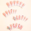 Square Press on Nails Medium French White Tip Fake Nails Acrylic False Nails with 3D Butterfly 3D Flowers Designs Rhinestones Artificial Nails Full Cover Nails Press ons Stick on Nails for Women 24Pcs