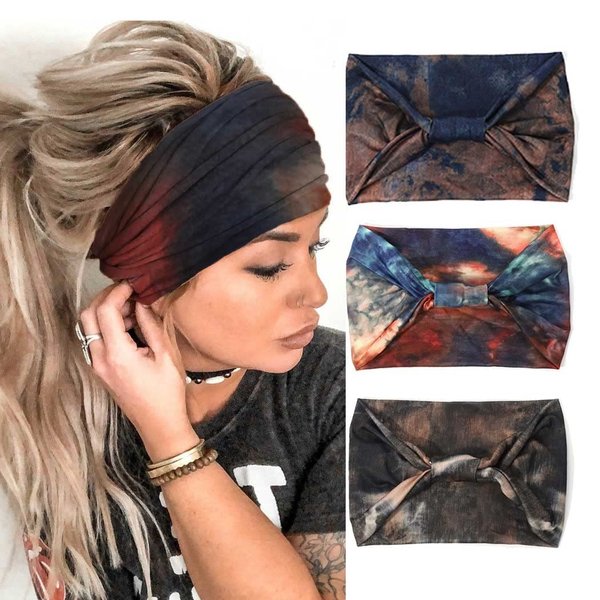 Gortin 3 Pack Boho Wide Headbands African Style Turban Head Bands Leopard Stretch Knotted Wraps FloralElastic Yaga Hair Outdoor Sweatbands Fashion Accessory for Black Women and Girls (Set 6)