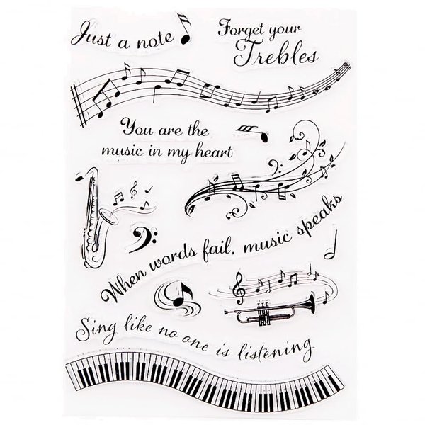 TIAMECH Music Note Words Clear Stamps for Card Making Saxophone Trumpet Keyboard Transparent Silicone Stamp DIY Scrapbooking Supplies Embossing Paper Card Album