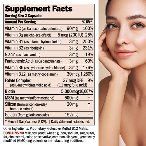 ANDREW LESSMAN Healthy Hair, Skin & Nails 240 Capsules – 5000 mcg High Bioactivity Biotin, B-Complex - Promotes Beautiful Hair, Skin, Strong Nails - No Additives Hair Growth Vitamins Biotin Supplement