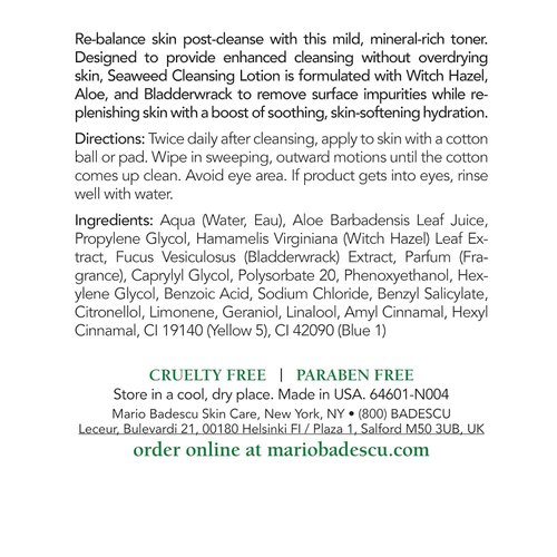 Mario Badescu Seaweed Cleasing Lotion for Combination, Dry and Sensitive Skin |Facial Toner that Clarifies and Replenishes |Formulated with Witch Hazel & Bladderwrack Extract| 16 FL OZ