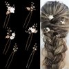 SELFCLOUD Handmade Pearl Bridal Wedding Hair Pins, 6Pcs White Flower Gold Leaf Pearls Clips Headpiece Accessories Jewelry for Bridesmaids Party Piece Women and Girls Blossoms