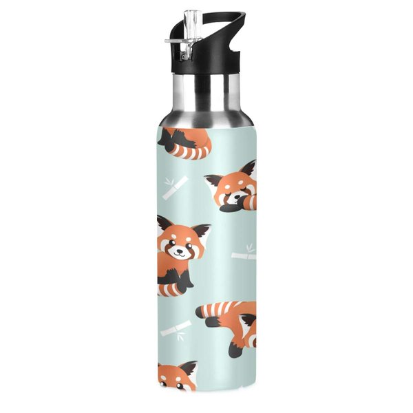 Blueangle Cute Red Panda Water Bottle with Straw, Insulation Stainless Steel Water Bottle BPA Free Water Jug for Fitness Camping Outdoor Sports