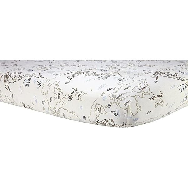 Sadie & Scout Crib Sheet, Zahara World Map Fitted 28x52 Inch (Pack of 1)