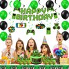 Green Video Game Party Supplies 201Pcs Gamer Gaming Party Decoration For Boys Birthday Party Table Cover, Plates, Cups, Napkins, Utensils, Hanging Swirls, Birthday Banner, Cupcake, Topper Cake