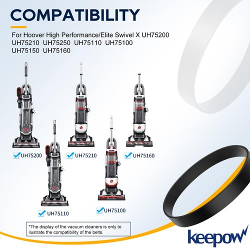 KEEPOW Replacement Belts Compatible with Hoover High Performance Vacuum Cleaner Elite Swivel XL Pet Upright Vacuum UH75200, UH75210, UH75250, UH75110, UH75100, UH75150, UH75160 Series, 2 Pack
