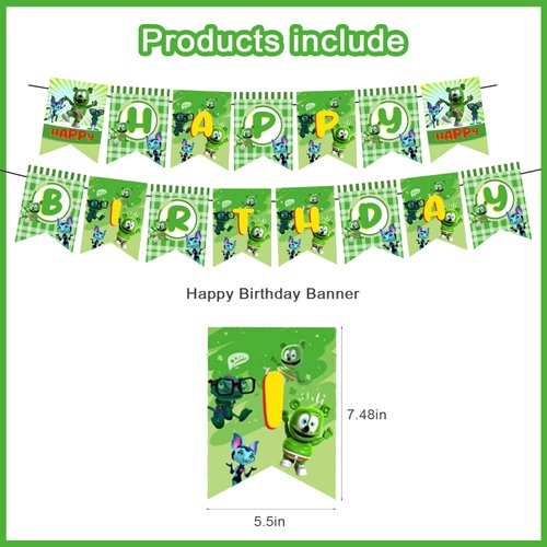 Bear Birthday Party Decorations, Cartoon Gummy Bear Theme Party Supplies set with Happy Birthday Banner,Cake Cupcake Toppers,Balloons for Fans Adults Party Favors