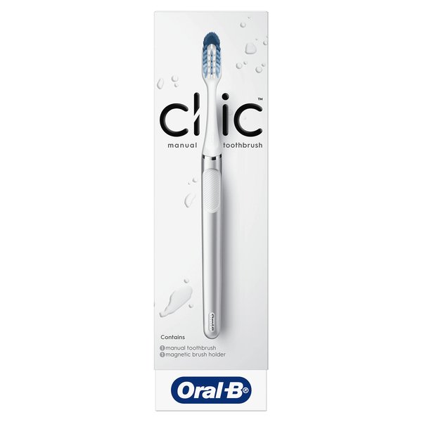 Oral-B Clic Toothbrush, Chrome White, with 1 Replaceable Brush Head and Magnetic Holder