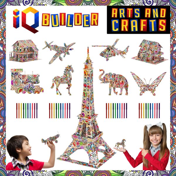 IQ BUILDER | Fun Creative DIY Arts and Crafts KIT | Best Toy Gift for Girls and Boys Age 12 Year Old | Educational Art Building Painting Coloring 3D Puzzle Project Set for Kids and Adults