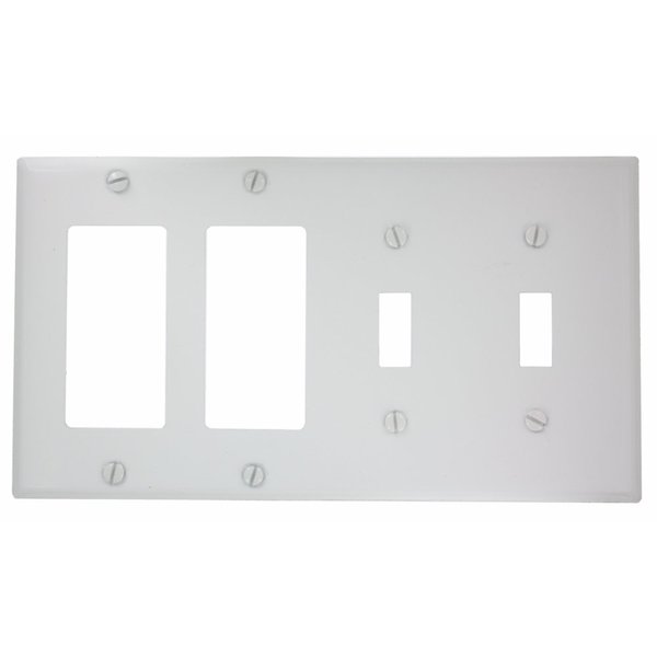 Leviton P2262-W 4-Gang 2-Toggle Decora/GFCI Device Combination Wallplate, Device Mount, White
