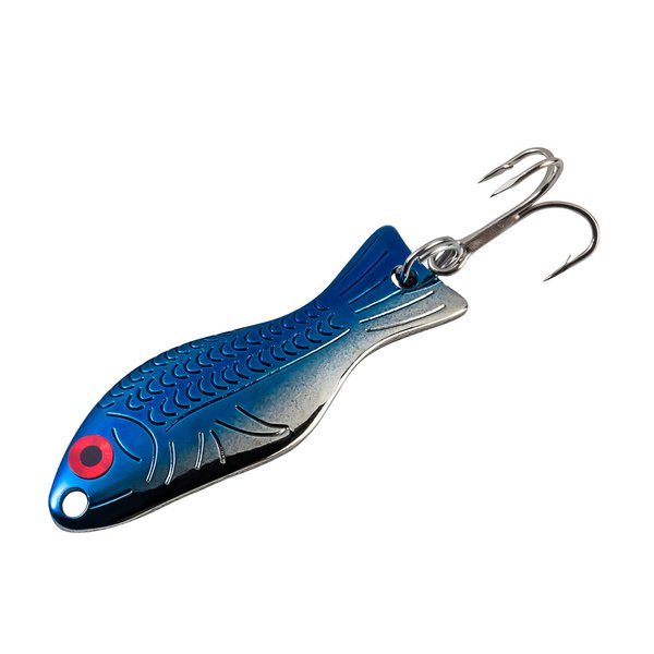 AL's Goldfish Lure Company, G200 Goldfish Freshwater Fishing Spoon Lure with Treble Hook for Trout, Salmon, Bass, Walleye, Northern Pike and Panfish. 1/4 oz. 2", 6 Hook, Neon Blue